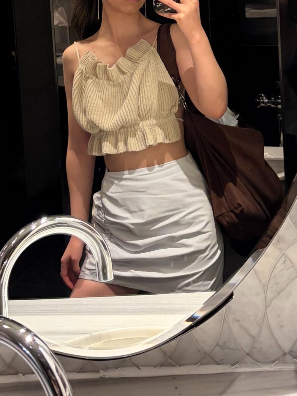 LAMARQUE leather rouched skirt